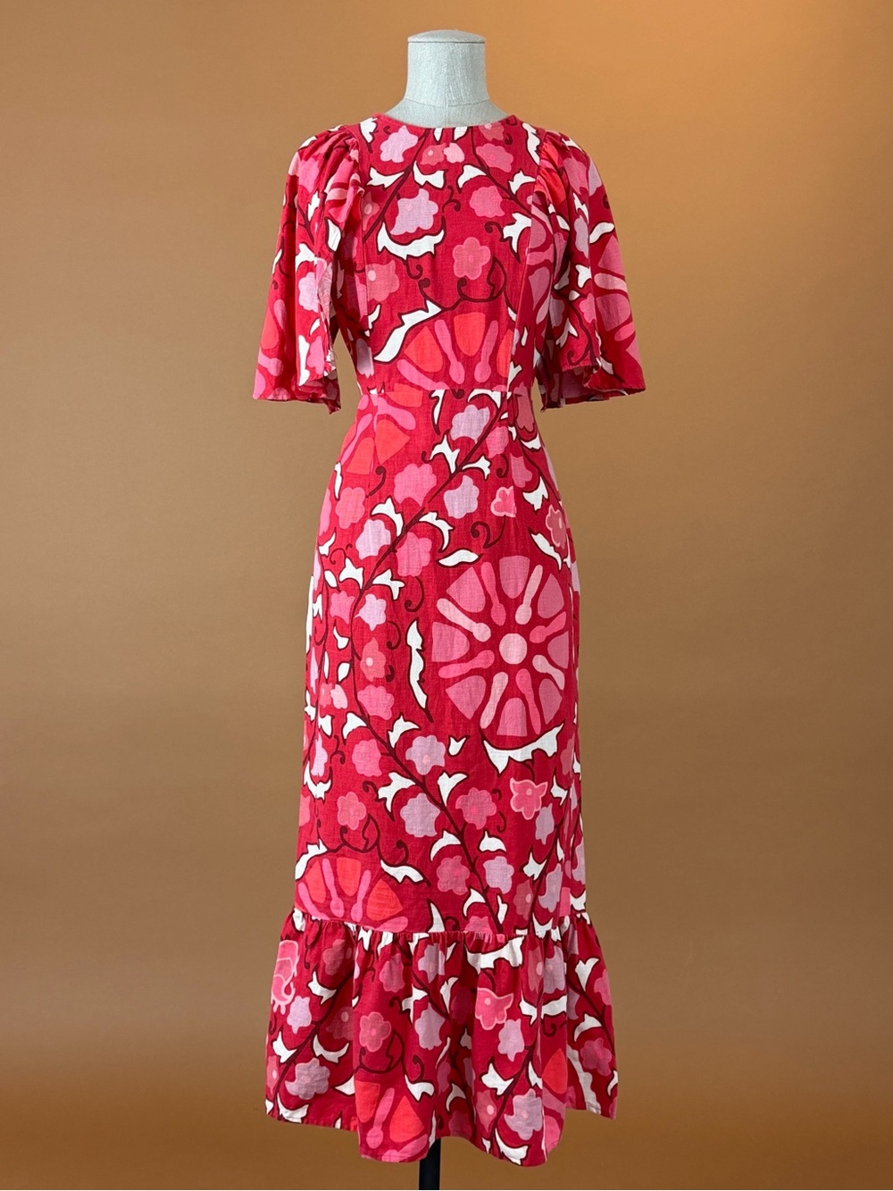 RHODE Red and Pink Floral Maxi Dress